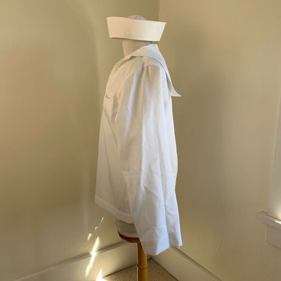 Vintage US Navy Crackerjack Men’s White Uniform Jumper Top 40R Military Hat - Picture 3 of 11